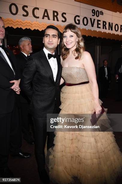 Writers Kumail Nanjiani and Emily V. Gordon attend the 90th Annual Academy Awards Governors Ball at Hollywood & Highland Center on March 4, 2018 in...