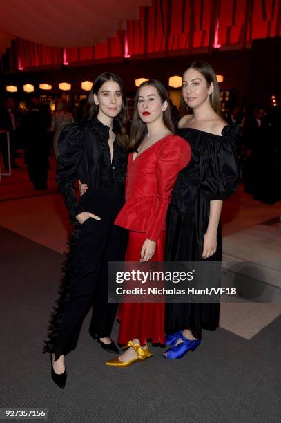 Danielle Haim, Alana Haim and Este Haim of Haim attend the 2018 Vanity Fair Oscar Party hosted by Radhika Jones at Wallis Annenberg Center for the...