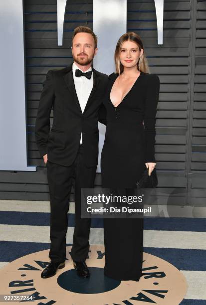 Aaron Paul and Lauren Parsekian attend the 2018 Vanity Fair Oscar Party hosted by Radhika Jones at Wallis Annenberg Center for the Performing Arts on...