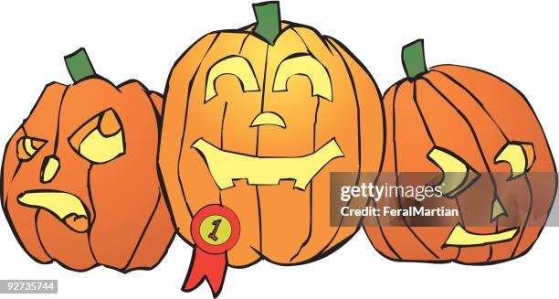 stockillustraties, clipart, cartoons en iconen met pumpkin carving contest - contestant