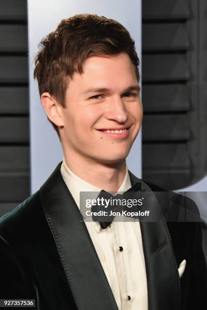 Ansel Elgort attends the 2018 Vanity Fair Oscar Party hosted by Radhika Jones at Wallis Annenberg Center for the Performing Arts on March 4, 2018 in...