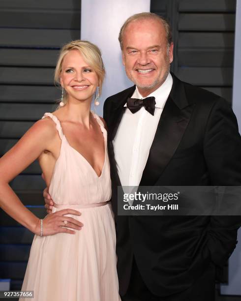 Kayte Walsh and Kelsey Grammer attend the 2018 Vanity Fair Oscar Party following the 90th Academy Awards at The Wallis Annenberg Center for the...