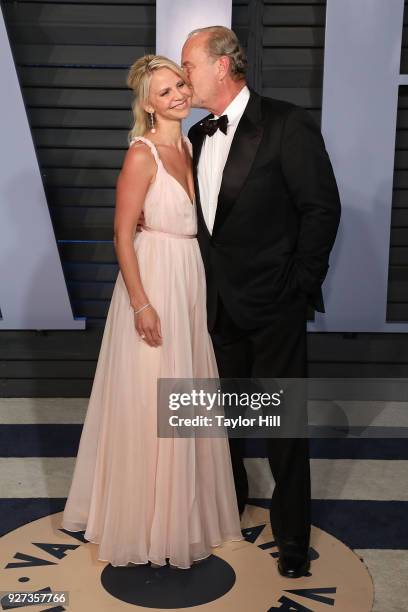 Kayte Walsh and Kelsey Grammer attend the 2018 Vanity Fair Oscar Party following the 90th Academy Awards at The Wallis Annenberg Center for the...