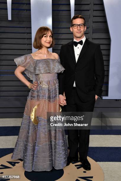 Joanna Newsom and actor Andy Samberg attend the 2018 Vanity Fair Oscar Party hosted by Radhika Jones at Wallis Annenberg Center for the Performing...