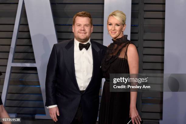 James Corden and Julia Carey attend the 2018 Vanity Fair Oscar Party Hosted By Radhika Jones - Arrivals at Wallis Annenberg Center for the Performing...