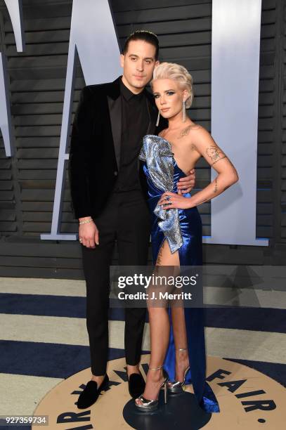 Eazy and Halsey attend the 2018 Vanity Fair Oscar Party hosted by Radhika Jones at the Wallis Annenberg Center for the Performing Arts on March 4,...