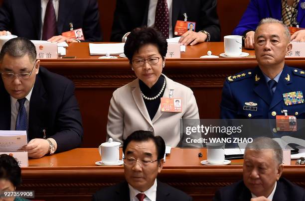 Hong Kong's Chief Executive Carrie Lam Cheng Yuet-ngor attends the opening session of the National People's Congress, China's legislature, in...
