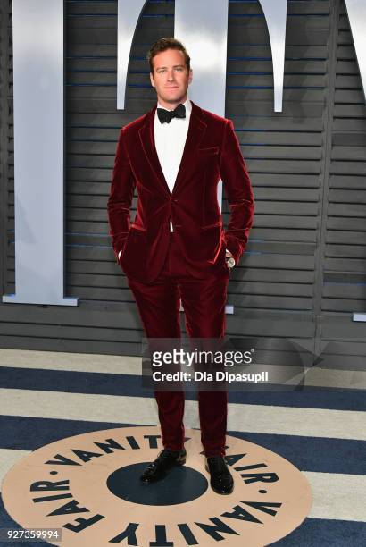 Armie Hammer attends the 2018 Vanity Fair Oscar Party hosted by Radhika Jones at Wallis Annenberg Center for the Performing Arts on March 4, 2018 in...