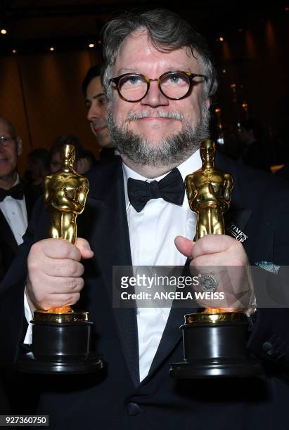 Best Director and Best Film laureate Mexican director Guillermo del Toro attends the 90th Annual Academy Awards Governors Ball at the Hollywood &...