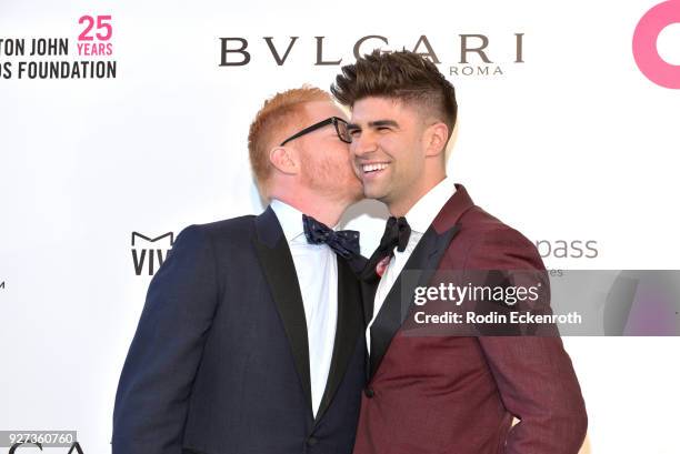 Jesse Tyler Ferguson and Justin Mikita attend the 26th annual Elton John AIDS Foundation's Academy Awards Viewing Party at The City of West Hollywood...