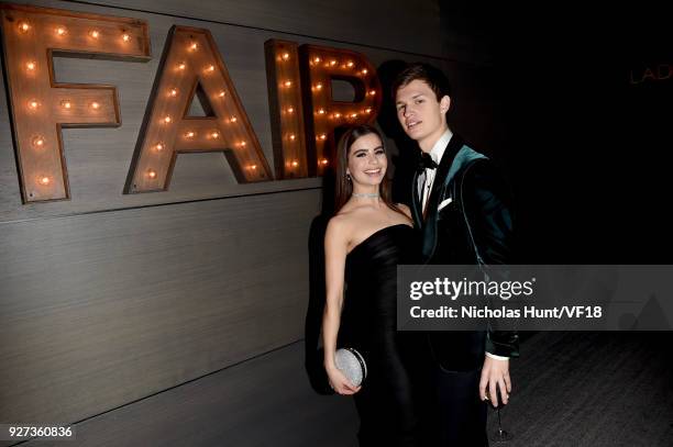 Violetta Komyshan and Ansel Elgort attend the 2018 Vanity Fair Oscar Party hosted by Radhika Jones at Wallis Annenberg Center for the Performing Arts...