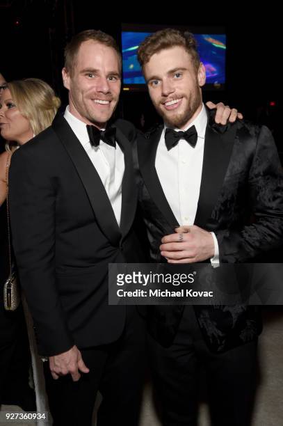 Matthew Wilkas and Gus Kenworthy attend the 26th annual Elton John AIDS Foundation Academy Awards Viewing Party sponsored by Bulgari, celebrating...