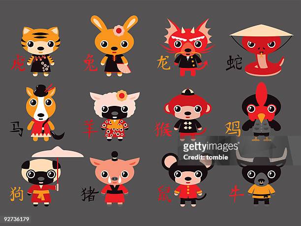 chinese zodiac tier zeichen - schoßhund stock-grafiken, -clipart, -cartoons und -symbole