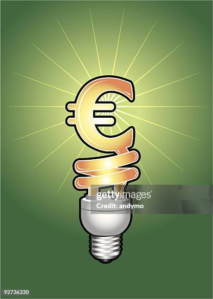 low energy bulb shaped like a euro - fluorescent light bulb stock illustrations
