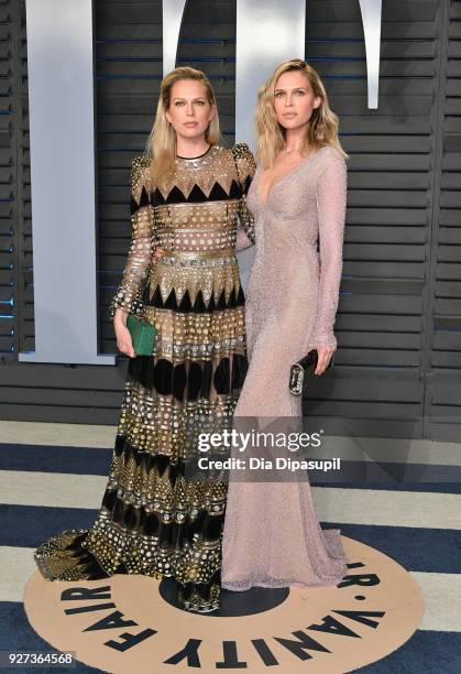 Erin Foster and Sara Foster attend the 2018 Vanity Fair Oscar Party hosted by Radhika Jones at Wallis Annenberg Center for the Performing Arts on...