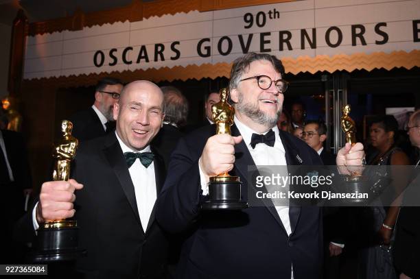 Filmmaker Guillermo del Toro , winner of the Best Director and Best Picture awards for 'The Shape of Water,' and producer J. Miles Dale, winner of...