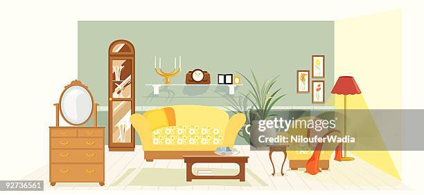 traditional living room - chest of drawers stock illustrations