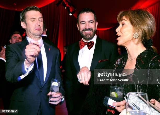 Dan Stevens, Michael Maccari, and Barbara Gallagher attend the 26th annual Elton John AIDS Foundation Academy Awards Viewing Party at The City of...