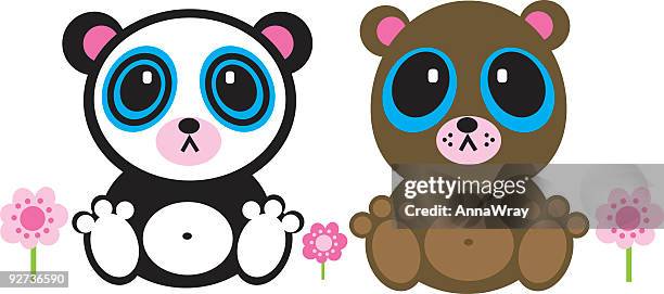baby panda and bear - panda paw stock illustrations
