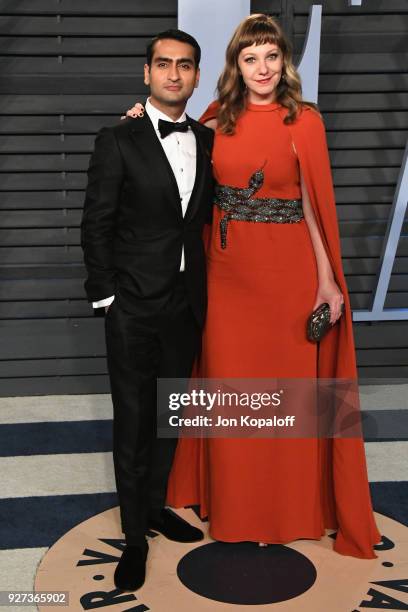 Kumail Nanjiani and Emily V. Gordon attend the 2018 Vanity Fair Oscar Party hosted by Radhika Jones at Wallis Annenberg Center for the Performing...