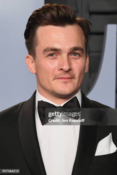 Rupert Friend attends the 2018 Vanity Fair Oscar Party hosted by Radhika Jones at Wallis Annenberg Center for the Performing Arts on March 4, 2018 in...