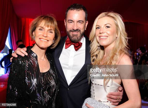 Barbara Gallagher, Michael Maccari, and Tyler Ellis attend the 26th annual Elton John AIDS Foundation Academy Awards Viewing Party at The City of...
