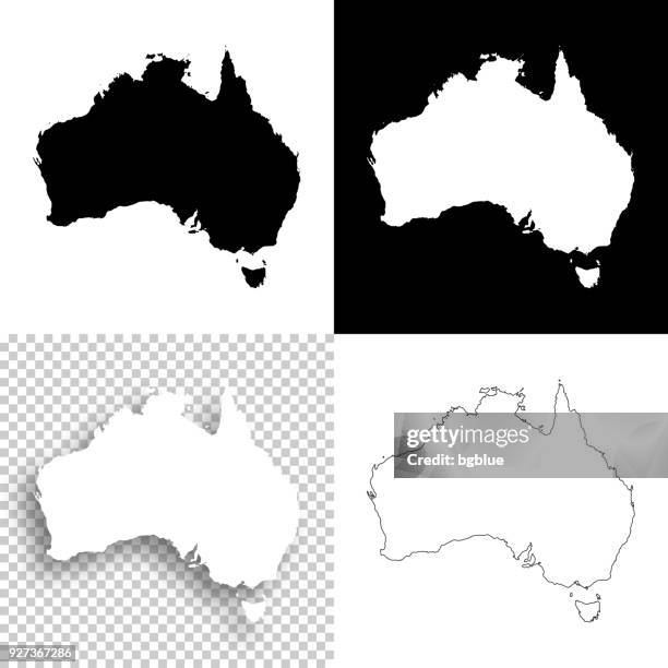 australien karten für design - leere, weiße und schwarze hintergründe - map tasmania stock-grafiken, -clipart, -cartoons und -symbole