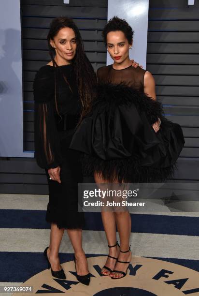 Actresses Lisa Bonet and Zoe Kravitz attend the 2018 Vanity Fair Oscar Party hosted by Radhika Jones at Wallis Annenberg Center for the Performing...