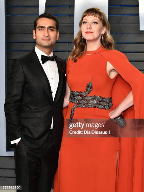 Kumail Nanjiani and Emily V. Gordon attend the 2018 Vanity Fair Oscar Party hosted by Radhika Jones at Wallis Annenberg Center for the Performing...