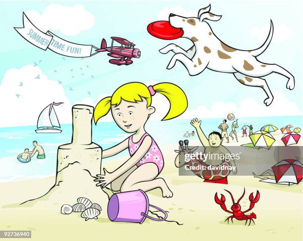beach scene - biplane stock illustrations