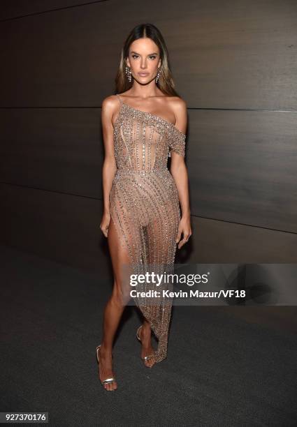 Alessandra Ambrosio attends the 2018 Vanity Fair Oscar Party hosted by Radhika Jones at Wallis Annenberg Center for the Performing Arts on March 4,...