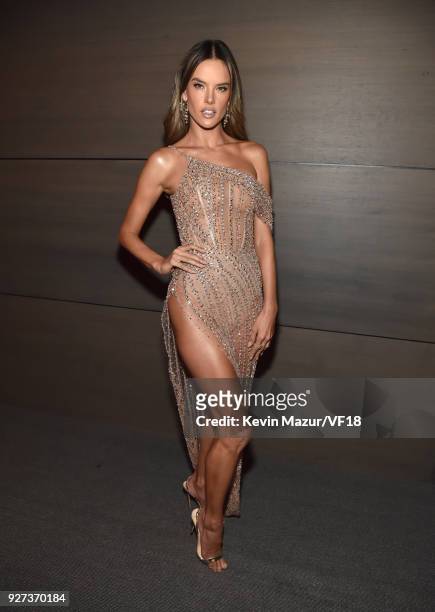 Alessandra Ambrosio attends the 2018 Vanity Fair Oscar Party hosted by Radhika Jones at Wallis Annenberg Center for the Performing Arts on March 4,...