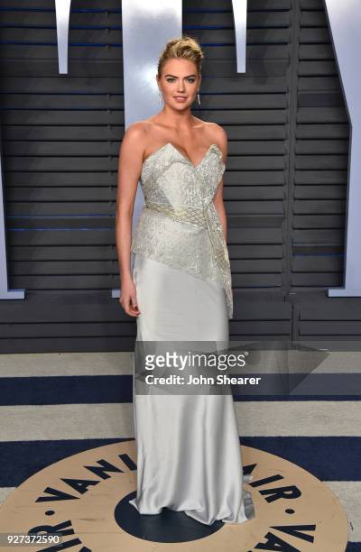 Model Kate Upton attends the 2018 Vanity Fair Oscar Party hosted by Radhika Jones at Wallis Annenberg Center for the Performing Arts on March 4, 2018...