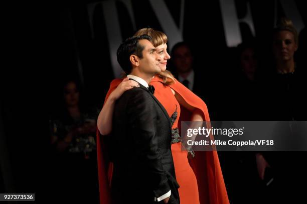 Emily V. Gordon and Kumail Nanjiani attend the 2018 Vanity Fair Oscar Party hosted by Radhika Jones at Wallis Annenberg Center for the Performing...
