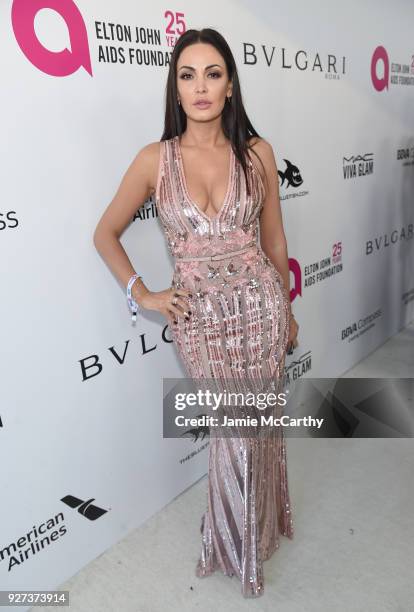 Bleona Qereti attends the 26th annual Elton John AIDS Foundation Academy Awards Viewing Party sponsored by Bulgari, celebrating EJAF and the 90th...