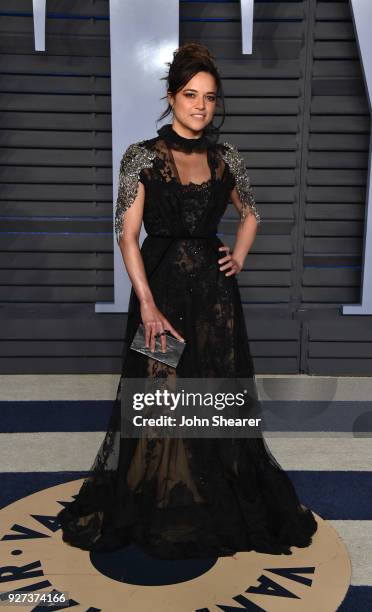 Actress Michelle Rodriguez attends the 2018 Vanity Fair Oscar Party hosted by Radhika Jones at Wallis Annenberg Center for the Performing Arts on...