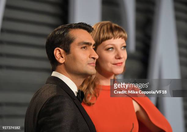 Emily V. Gordon Kumail Nanjiani attend the 2018 Vanity Fair Oscar Party hosted by Radhika Jones at Wallis Annenberg Center for the Performing Arts on...