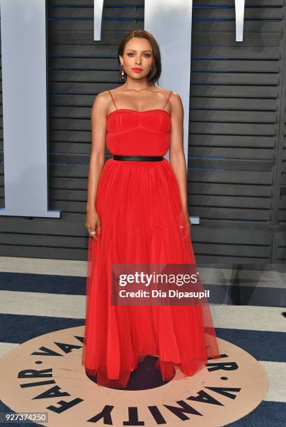 Kat Graham attends the 2018 Vanity Fair Oscar Party hosted by Radhika Jones at Wallis Annenberg Center for the Performing Arts on March 4, 2018 in...