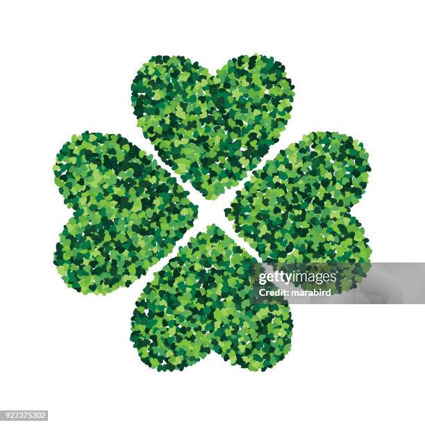 four leaf clover hearts isolated - 4 leaf clover stock illustrations