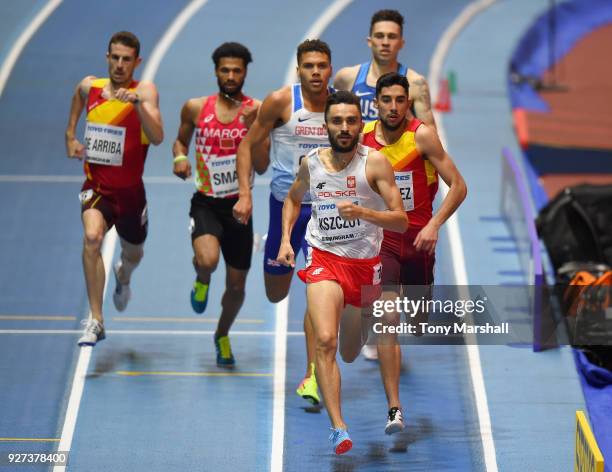 Adam Kszczot of Poland leads the field in the Men's 800m Final during Day Three of the IAAF World Indoor Championships at Arena Birmingham on March...