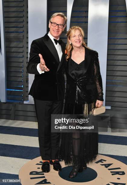 Paul Feig and Laurie Feig attend the 2018 Vanity Fair Oscar Party hosted by Radhika Jones at Wallis Annenberg Center for the Performing Arts on March...