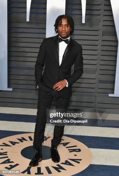 Shameik Moore attends the 2018 Vanity Fair Oscar Party hosted by Radhika Jones at Wallis Annenberg Center for the Performing Arts on March 4, 2018 in...