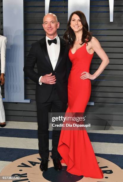 Jeff Bezos and MacKenzie Bezos attend the 2018 Vanity Fair Oscar Party hosted by Radhika Jones at Wallis Annenberg Center for the Performing Arts on...