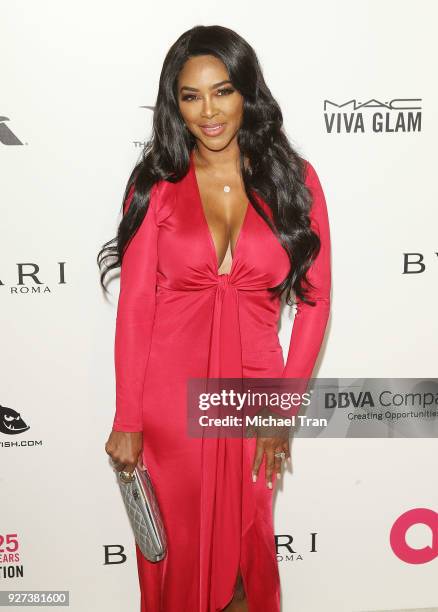 Kenya Moore arrives to the 26th Annual Elton John AIDS Foundation's Academy Awards Viewing Party held at West Hollywood Park on March 4, 2018 in West...