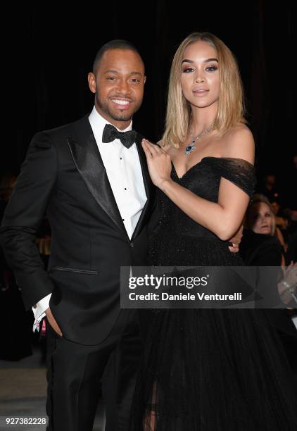 Terrence J and Jasmine Sanders attends Elton John AIDS Foundation 26th Annual Academy Awards Viewing Party at The City of West Hollywood Park on...