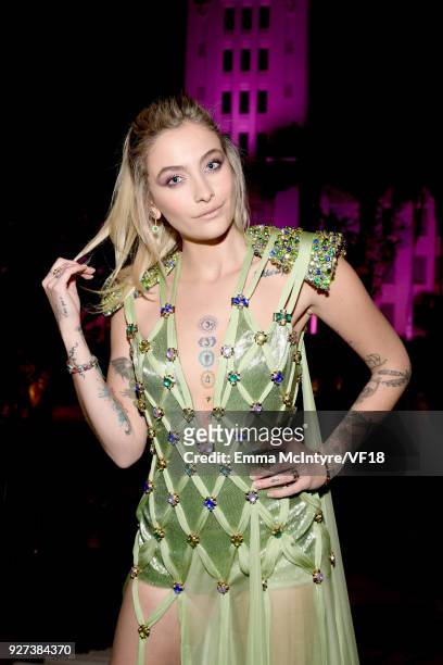 Paris Jackson attends the 2018 Vanity Fair Oscar Party hosted by Radhika Jones at Wallis Annenberg Center for the Performing Arts on March 4, 2018 in...