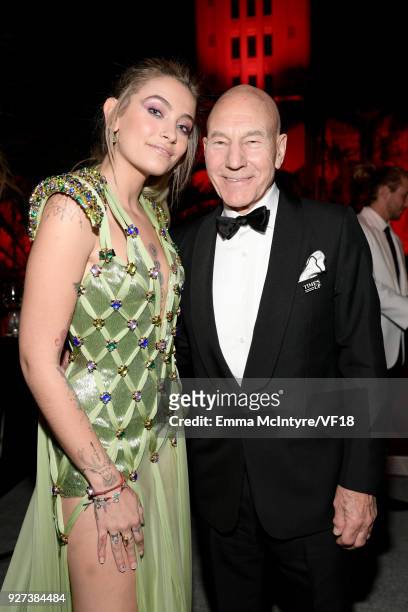 Paris Jackson and Sir Patrick Stewart attend the 2018 Vanity Fair Oscar Party hosted by Radhika Jones at Wallis Annenberg Center for the Performing...