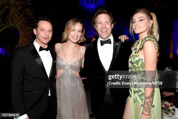 Nick Kroll, Olivia Wilde, Jason Sudeikis and Paris Jackson attend the 2018 Vanity Fair Oscar Party hosted by Radhika Jones at Wallis Annenberg Center...