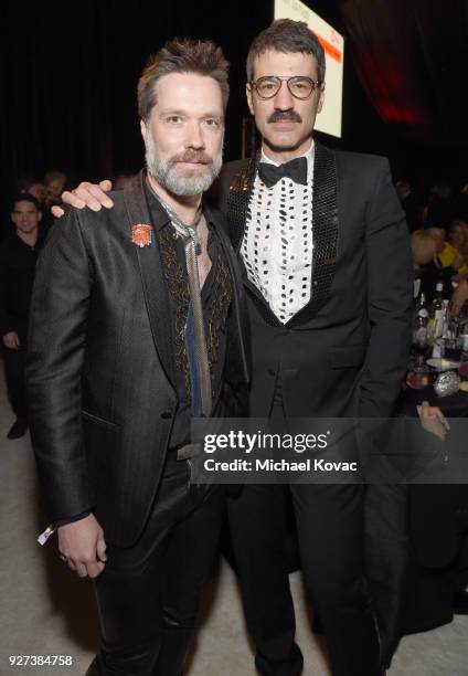 Rufus Wainwright and Jorn Weisbrodt attend the 26th annual Elton John AIDS Foundation Academy Awards Viewing Party sponsored by Bulgari, celebrating...