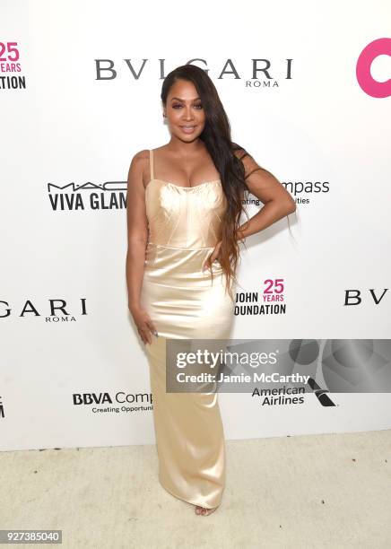 La La Anthony attends the 26th annual Elton John AIDS Foundation Academy Awards Viewing Party sponsored by Bulgari, celebrating EJAF and the 90th...